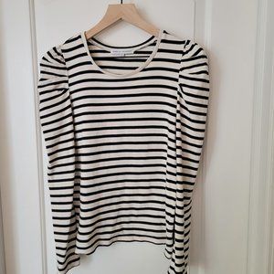 Rebecca Minkoff Talia Black/White Striped Shirt Puff Sleeves, size Medium.